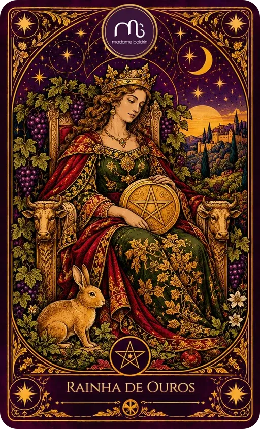 Carta Rainha de Ouros do baralho da Madame Boldrin