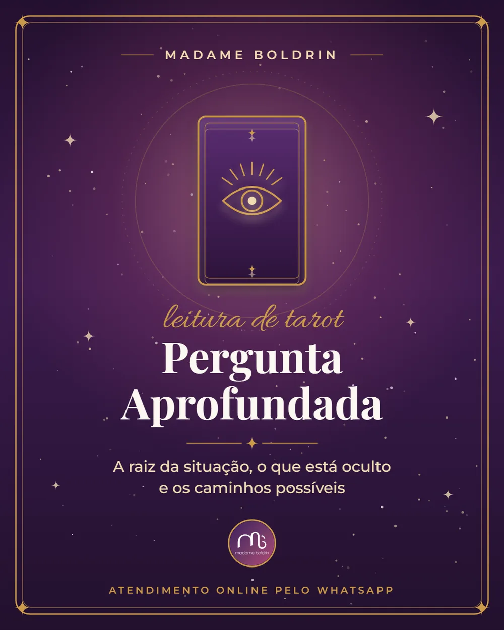 Banner da leitura Pergunta Aprofundada: carta de tarot com um olho